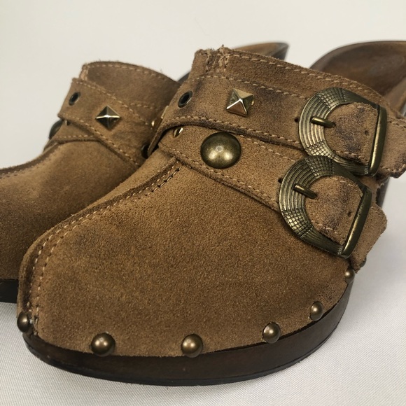 B2 mule high heels. Wood and Suede. Used, but in good condition. Size 8, brown. - Picture 5 of 10